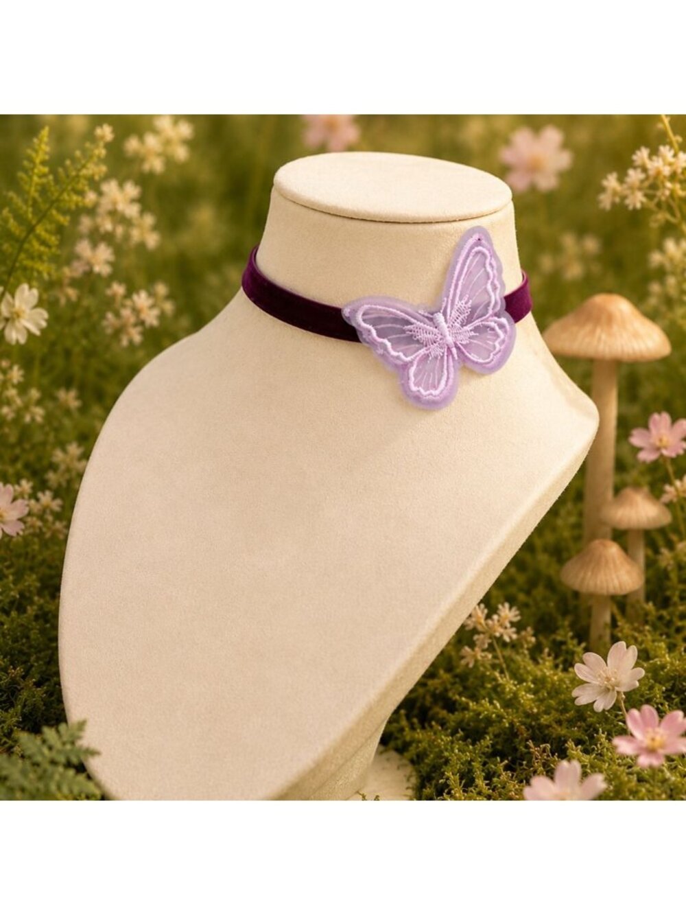 Berry Velvet Butterfly Choker Fairycore Choker Cottagecore Necklace Embroidered